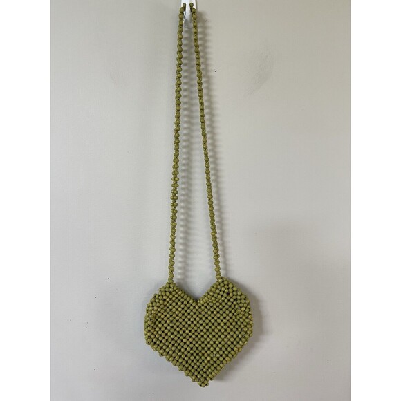 Urban Outfitters? Crossbody Bag Green Vacay Women Heart Shape Wood Beaded - Picture 3 of 7